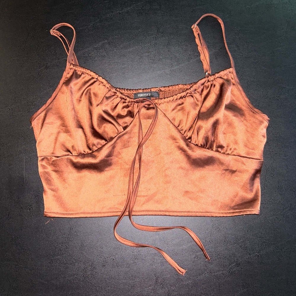 Forever 21 Womens Size Large Brown Silky Satin Tank Crop Top